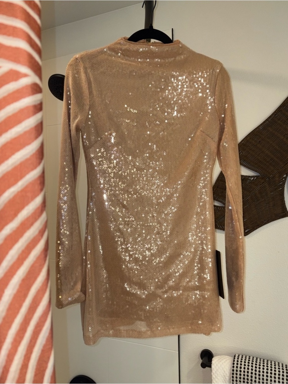 Lulu's Nude Sequin Long-Sleeve Mini Dress
